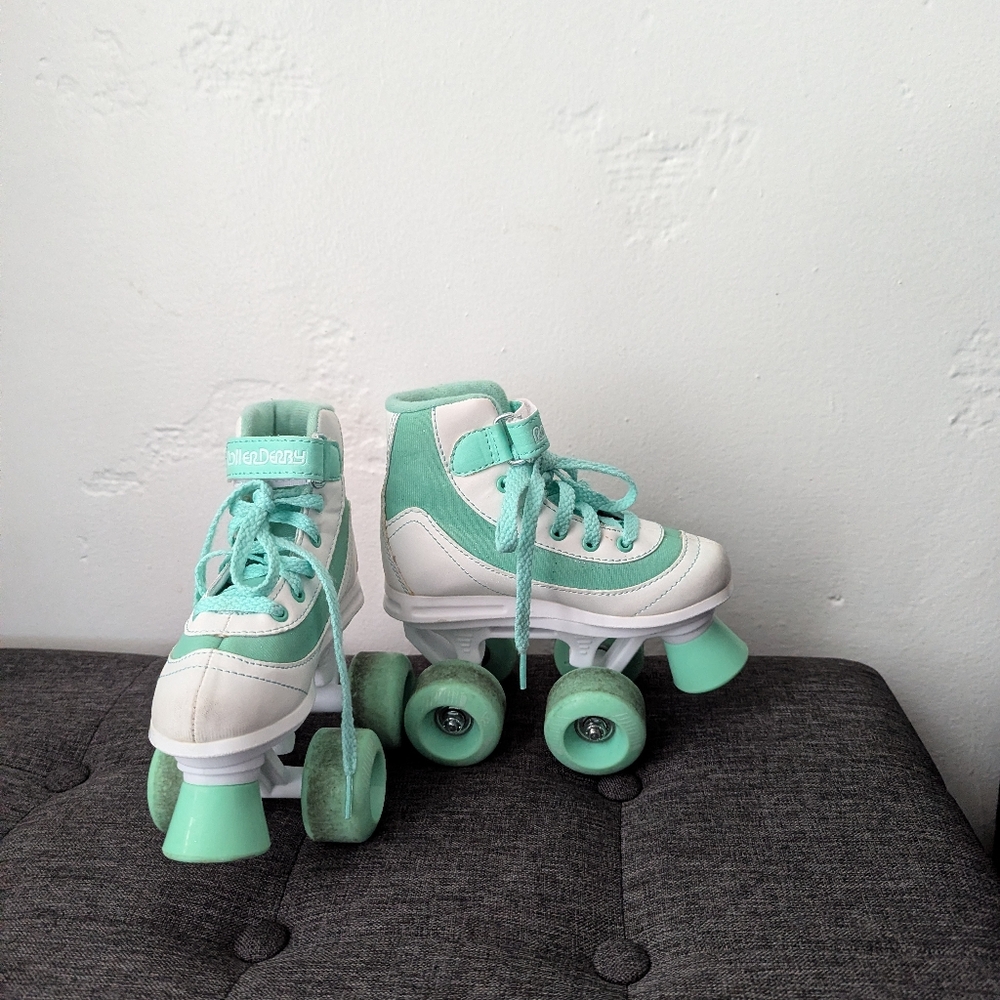 Mint Green and White Kid Roller Skates